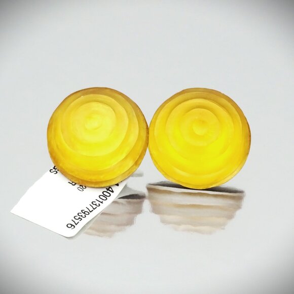 ALEXIS BITTAR Yellow/Orange Hand Carved Lucite Round Stud Earrings - Picture 1 of 8